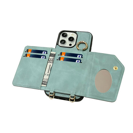 iPhone 16 Pro - Aqua Blue - 2 in 1 MagSafe Wallet Case met Koord