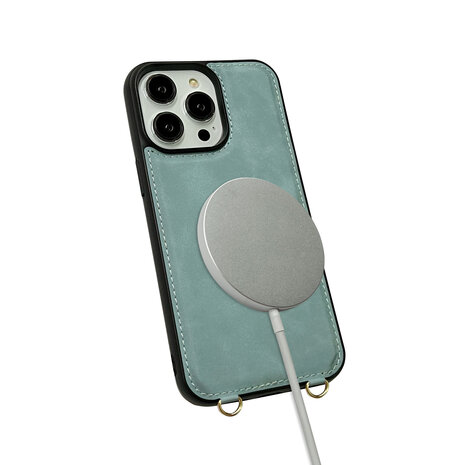 iPhone 16 Pro - Aqua Blue - 2 in 1 MagSafe Wallet Case met Koord