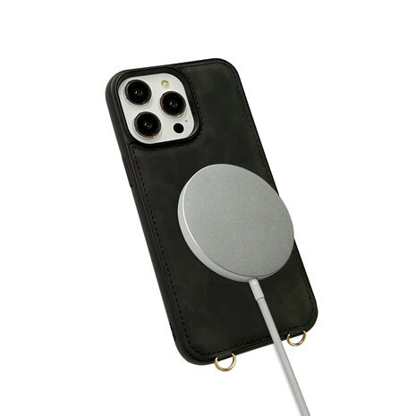 iPhone 14 Pro - Charcoal Gray - 2 in 1 MagSafe Wallet Case - met Koord