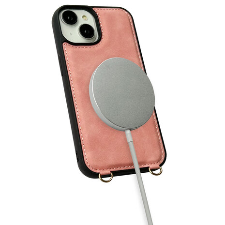 iPhone 16 - Pale Pink - 2 in 1 MagSafe Wallet Case met Koord