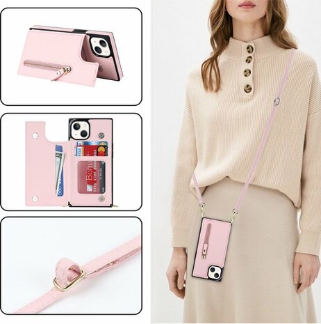 iPhone 15 Roze - Back Cover met Koord
