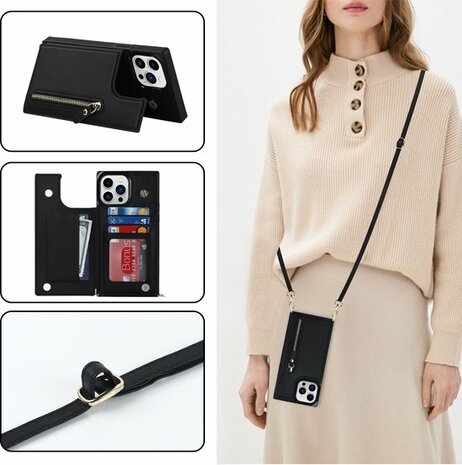iPhone 14 Pro Zwart - Back Cover met Koord