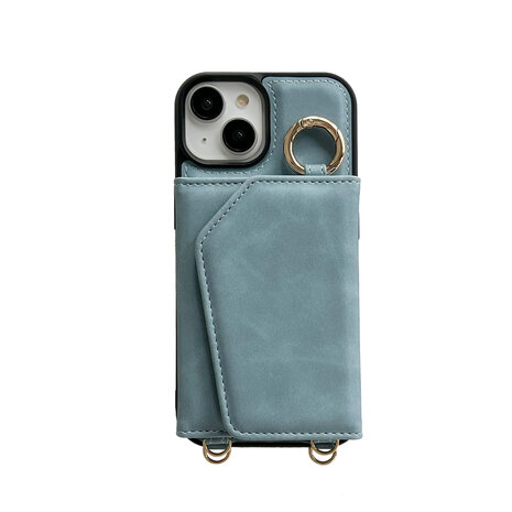 iPhone 16 Plus - Aqua Blue - 2 in 1 MagSafe Wallet Case met Koord
