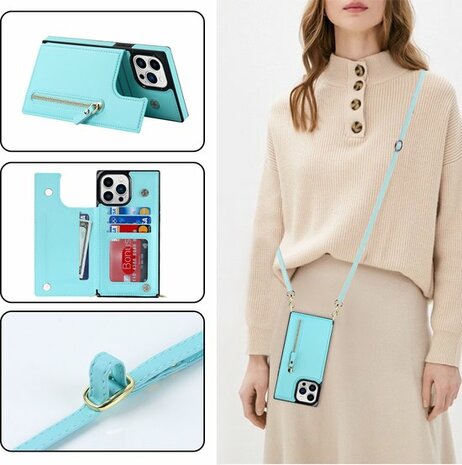 iPhone 14 Pro Max Turquoise - Back Cover met Koord