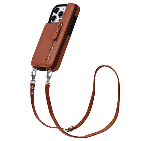 iPhone 16 Pro - Bruin - Back Cover met Koord