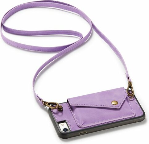 iPhone 7, 8 &amp; SE 2020 Bright Lila - Back Cover met Koord