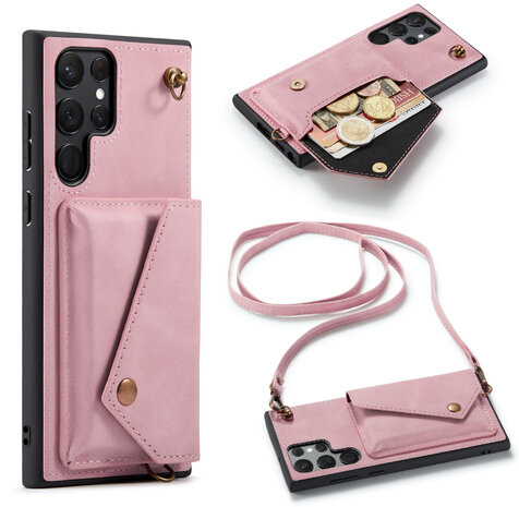 Samsung S22 Ultra Pale Pink - Back Cover met Koord