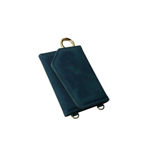 iPhone 16 Plus - Navy Blue - 2 in 1 MagSafe Wallet Case met Koord