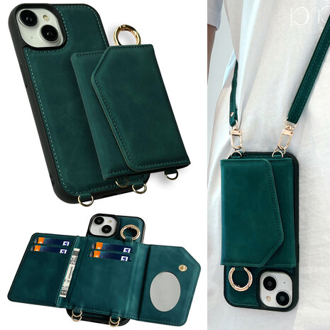 iPhone 16 - Emerald Green - 2 in 1 MagSafe Wallet Case met Koord