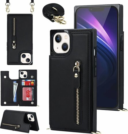 iPhone 14 Zwart - Back Cover met Koord