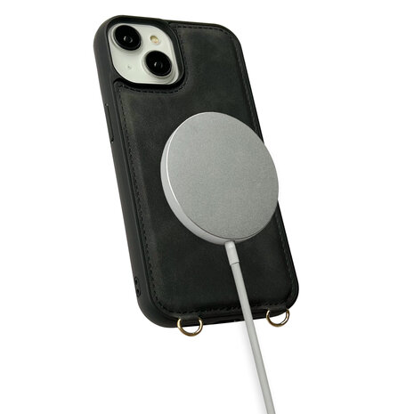 iPhone 14 - Charcoal Gray - 2 in 1 MagSafe Wallet Case - met Koord
