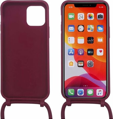 iPhone 12 Pro Max Bordeaux Rood - TPU Back Cover met Koord