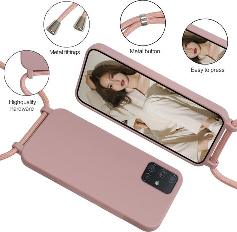 Samsung A51 Mat Roze - TPU Back Cover met Koord