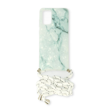 Samsung A41 Licht Blauw - Marmer TPU met Koord