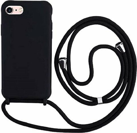 iPhone SE 2022 &amp; SE 2020 Zwart - TPU Back Cover met Koord