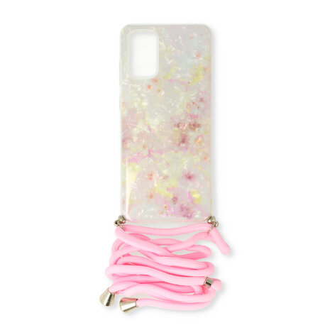 Samsung A41 Roze - Marmer TPU met Koord