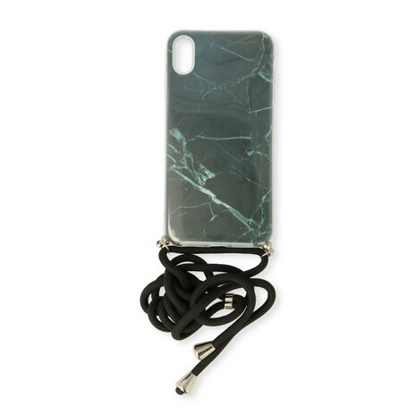 iPhone XS Max Zwart - Marmer TPU met Koord