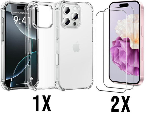 iPhone 16 Pro Max - Anti Shock &amp; 2X Glas - Transparant