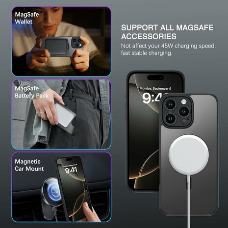 iPhone 16 Pro - Matte MagSafe Armor Back Cover - Zwart