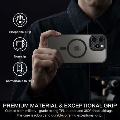 iPhone 16 Pro Max - Matte MagSafe Armor Back Cover - Zwart