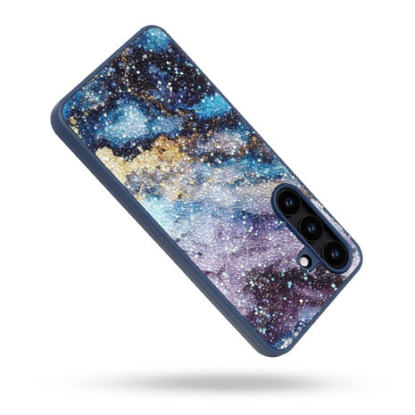 A56 - Blauw - Diamant Marmer Glitter Back Cover