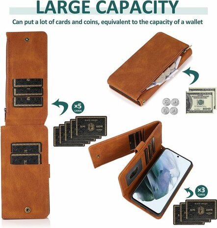 Samsung S22 Plus Bruin - Book Case met Rits &amp; Extra Vakken