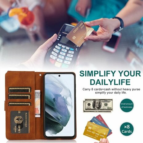 Samsung S22 Plus Bruin - Book Case met Rits &amp; Extra Vakken