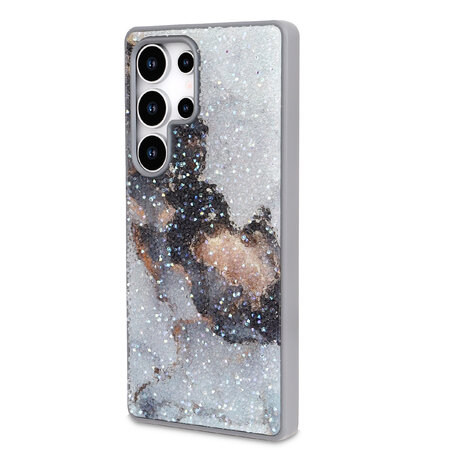 Samsung S23 Ultra - Diamant Marmer Glitter - Grijs