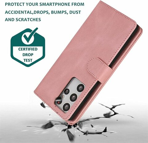 Samsung S22 Ultra Roze - Book Case met Rits &amp; Extra Vakken