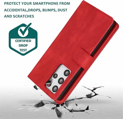 Samsung S22 Ultra Rood - Book Case met Rits &amp; Extra Vakken