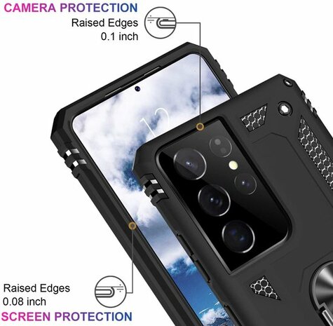 Samsung S22 Ultra Zwart - Armor met Kickstand Ring