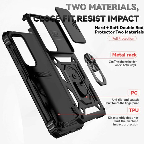 Samsung S25 Zwart - Kickstand Ring met Camera Bescherming &amp; 2x Glas