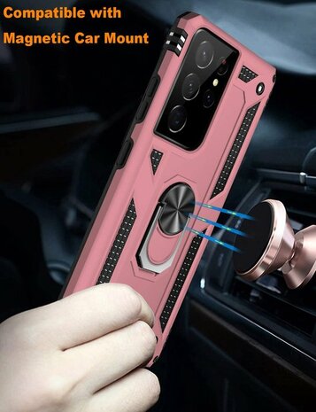 Samsung S22 Ultra Roségoud - Armor met Kickstand Ring