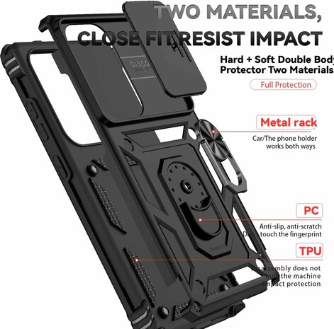 Samsung S25 Ultra - Zwart - Kickstand Ring met Camera Bescherming &amp; 2x Glas