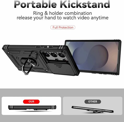 Samsung S25 Ultra - Zwart - Kickstand Ring met Camera Bescherming &amp; 2x Glas
