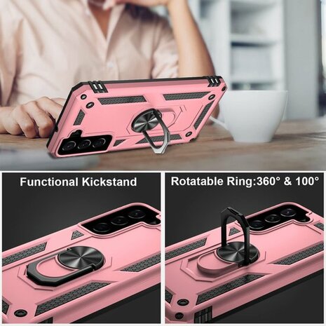 Samsung S22 Roségoud &amp; 2X Glas - Armor met Kickstand Ring