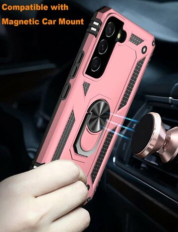 Samsung S22 Roségoud &amp; 2X Glas - Armor met Kickstand Ring