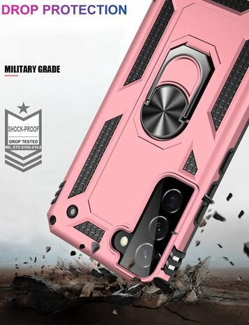 Samsung S22 Roségoud &amp; 2X Glas - Armor met Kickstand Ring