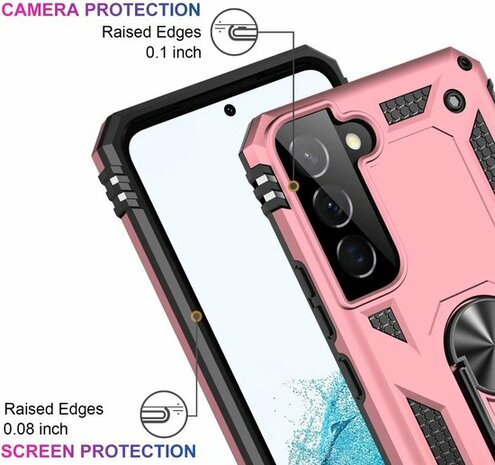 Samsung S22 Roségoud &amp; 2X Glas - Armor met Kickstand Ring