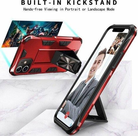 iPhone 12 Pro Max Rood - Magnetic Kickstand Armor Case