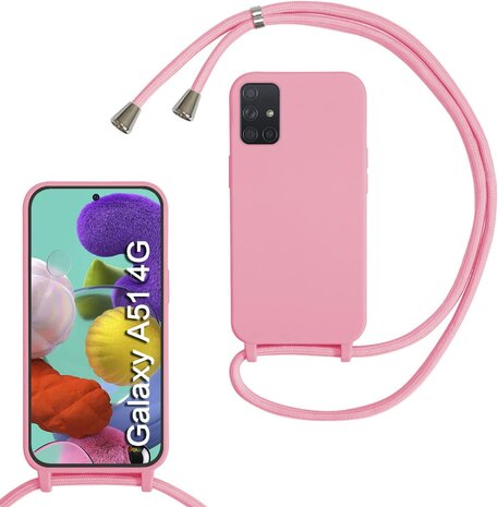 Samsung A51 Roze - TPU Back Cover met Koord
