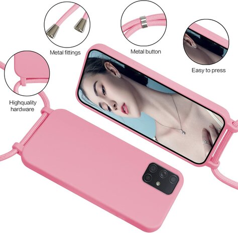 Samsung A51 Roze - TPU Back Cover met Koord