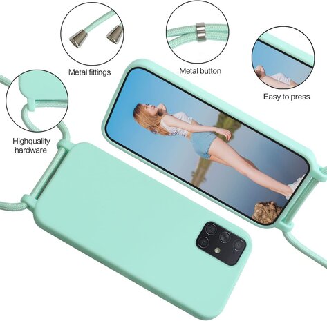 Samsung A51 Turquoise - TPU Back Cover met Koord