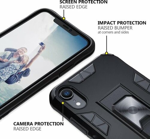 iPhone XR Zwart - Magnetic Kickstand Armor Case