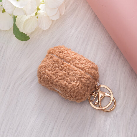 AirPods Pro &amp; Pro 2 - Bruin - Schokbestendig Teddy Furr Cover met Ring &amp; Sleutelhanger