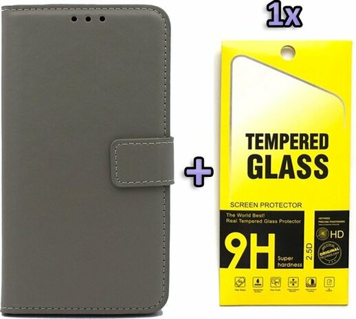 iPhone SE 2022-2020 - Book Case &amp; Glas - Grijs