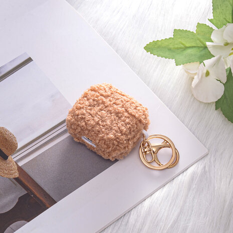AirPods 4 - Bruin - Schokbestendig Teddy Furr Cover met Ring &amp; Sleutelhanger