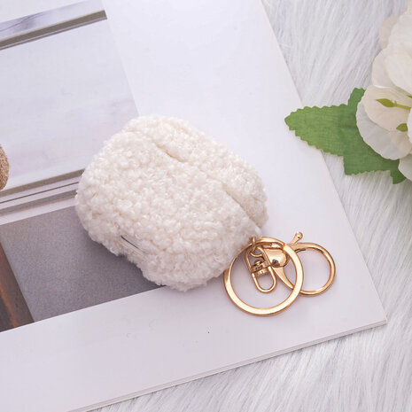 AirPods 3 - Wit - Schokbestendig Teddy Furr Cover met Ring &amp; Sleutelhanger