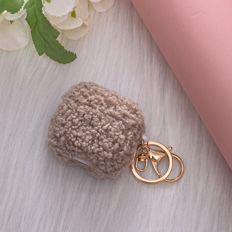 AirPods 4 - Grijs - Schokbestendig Teddy Furr Cover met Ring &amp; Sleutelhanger