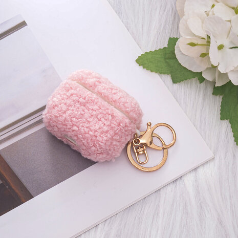AirPods 3 - Roze - Schokbestendig Teddy Furr Cover met Ring &amp; Sleutelhanger